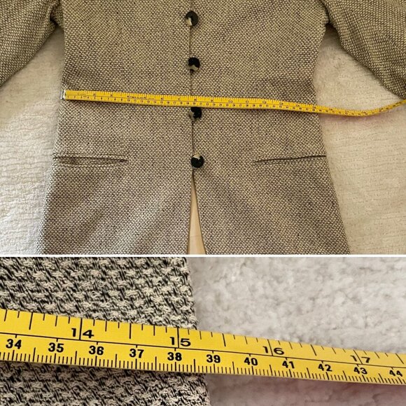 Vintage Linen Blend Womens Tweed Blazer Sz 2 Y2K Unique 4 Button Detail - Picture 9 of 10